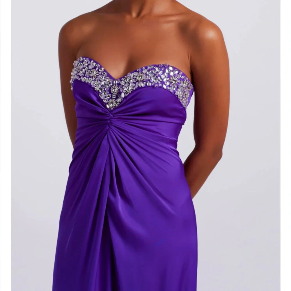 PatBO Strapless Purple Evening Gown with Beaded Sweetheart Neckline - Picture 3 of 13